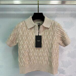 FENDI Sweater beige wool and cashmere polo shirt